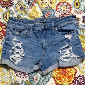 American Eagle Outfitters Women's Light Blue Ripped Jean Shorts